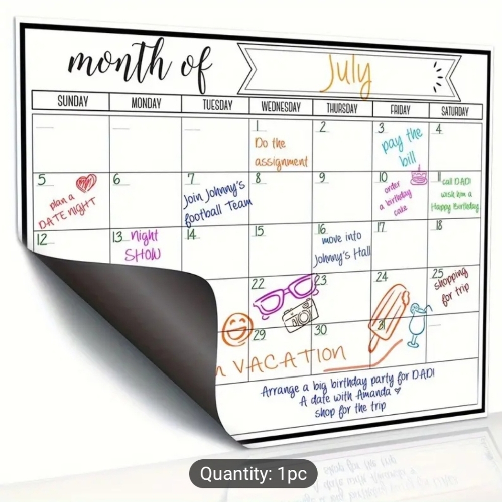NEW in box 1 piece Dry Erase Magnetic Fridge Calendar - Picture 3 of 4